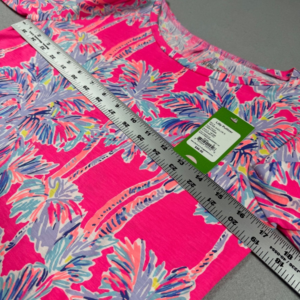 Lilly Pulitzer Linden Dress Flamingo Pink Nice Stems Palm Tree Pima Cotton S - Picture 4 of 8